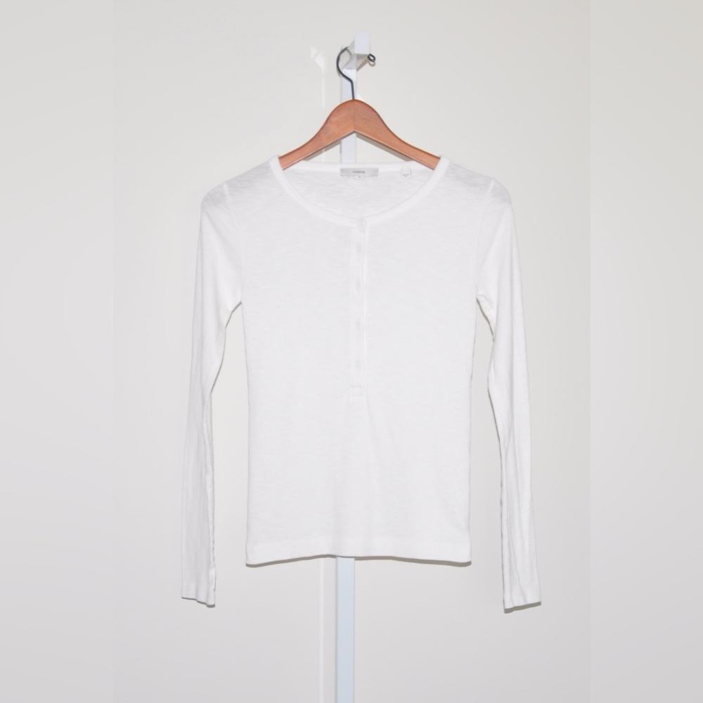Vince Women's White Cotton Button Henley Long Sleeve Size Small
